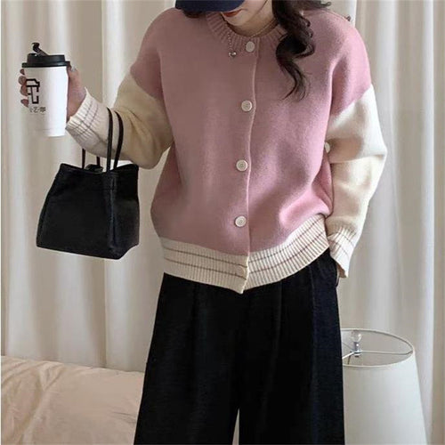 Women’s knitted jacket with contrasting sleeves and practical button details Amarae