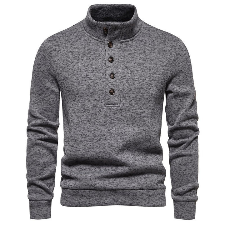 Men's comfortable long sleeve sweater with button placket and high collar Lune London