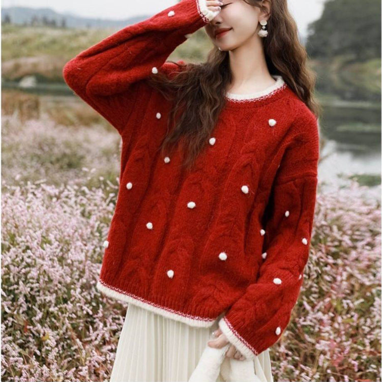 Sweater en tricot épais pour femmes avec détails de perles décoratives Chic & Stil