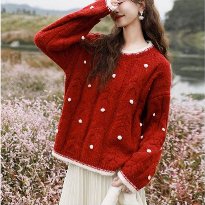 Sweater en tricot épais pour femmes avec détails de perles décoratives Chic & Stil