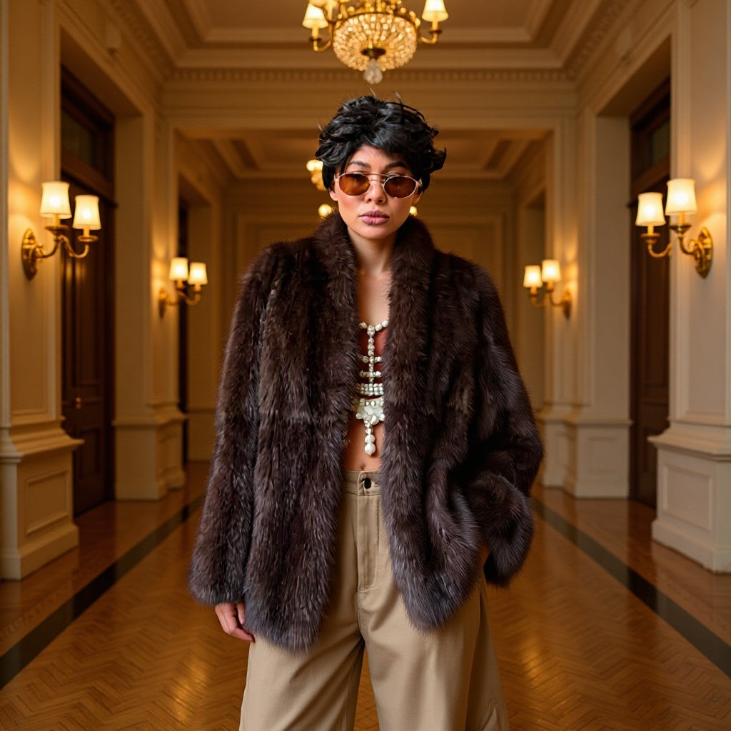 Women's Luxurious Oversized Fur Jacket with Wide Shawl Collar and Voluminous Silhouette Amarae