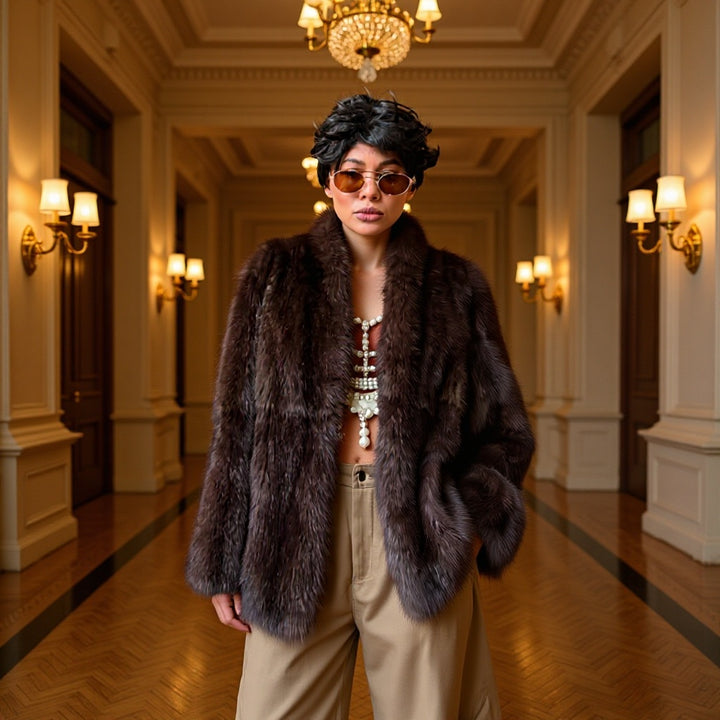 Women's Luxurious Oversized Fur Jacket with Wide Shawl Collar and Voluminous Silhouette Amarae
