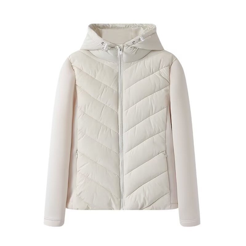 Women's hybrid quilted jacket with padding, hood, and elastic sleeve inserts Amarae