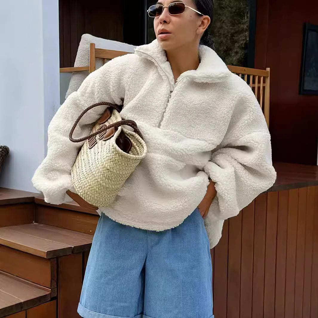 Fleece pullover for women with high collar Lune London