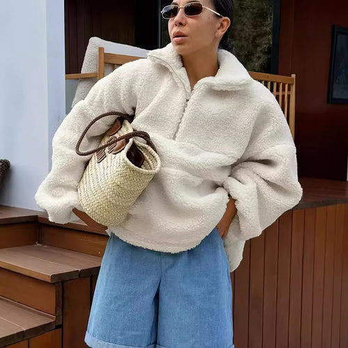 Fleece pullover for women with high collar Amarae