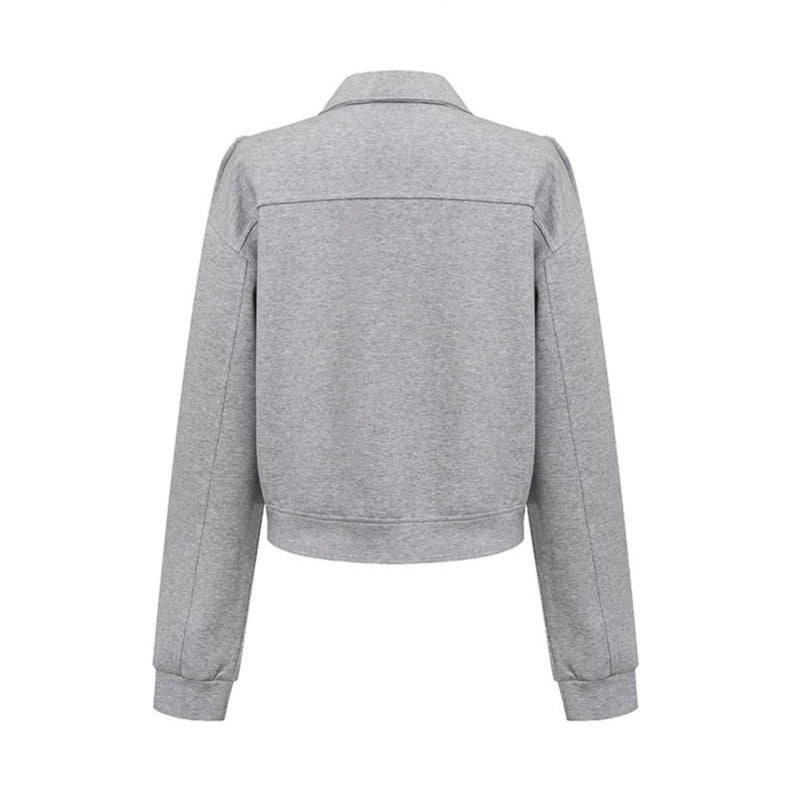 Ladies sweat jacket with decorative drawstring, zipper and shoulder patches Amarae