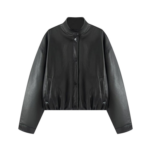 Fashion faux leather jacket for women with a practical zipper and an elastic waist Amarae