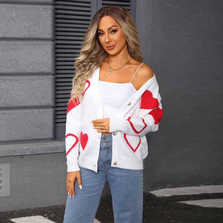 Cardigan pour femmes avec motif cœur et fermeture à boutons Chic & Stil