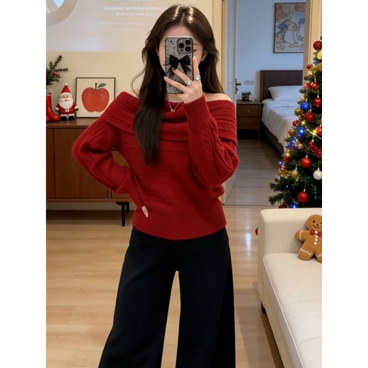 Pull en maille côtelée à épaules dénudées pour femmes Chic & Stil