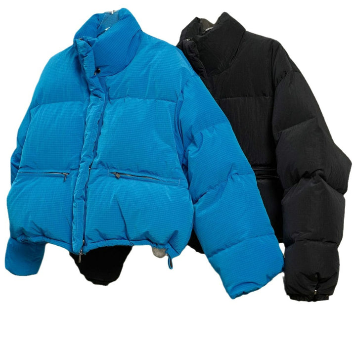 Women's short-cut padded down jacket with high collar and matte nylon surface Amarae
