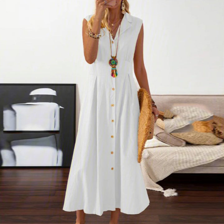 Maxi dress for women with button placket and versatile cut Lune London