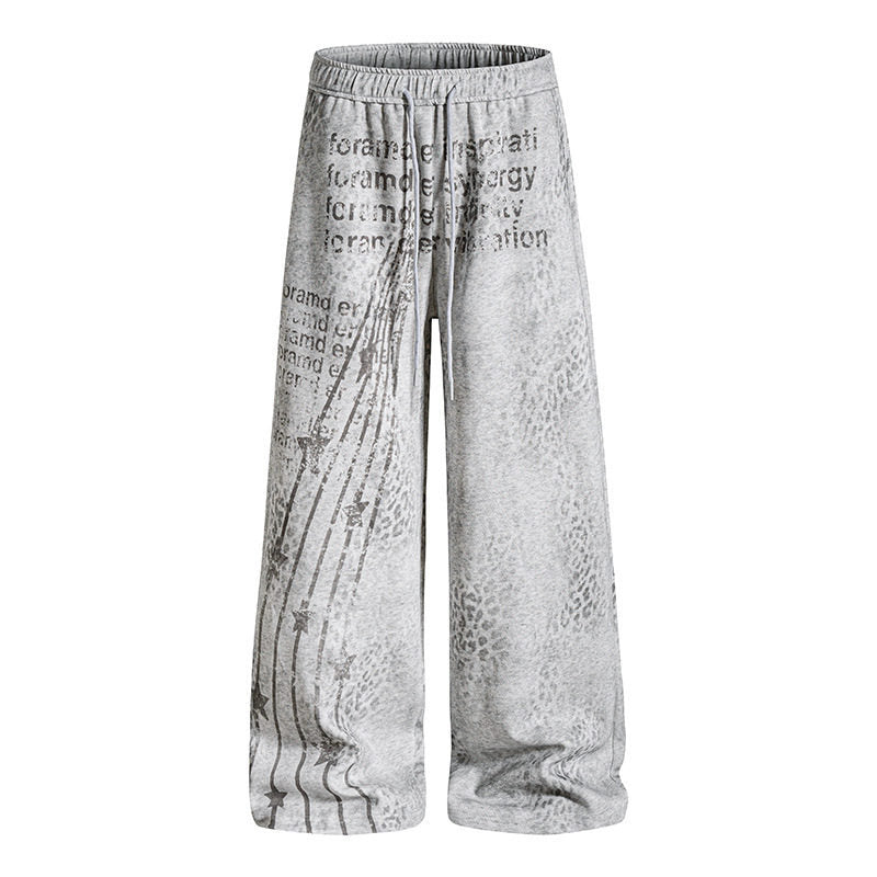 Women's Wide Palazzo Jogging Pants with Drawstring Waist, Statement Print and Vintage Wash Amarae