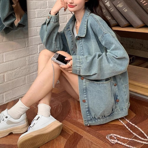 Veste en denim surdimensionnée décontractée pour femmes Chic & Stil