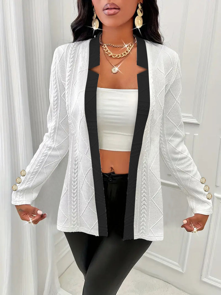 Ladies Elegant knitted blazer with contrasting lapels and unique button details Lune London