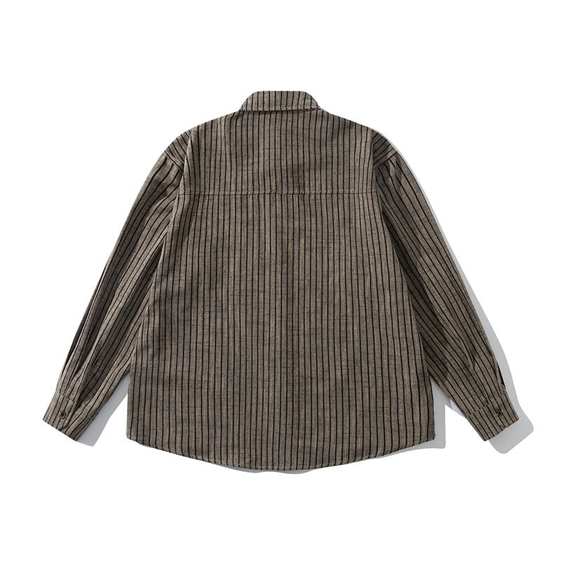 Men's Oversize Long Sleeve Shirt made of Flannel with Fine Stripes and Chest Pocket Amarae