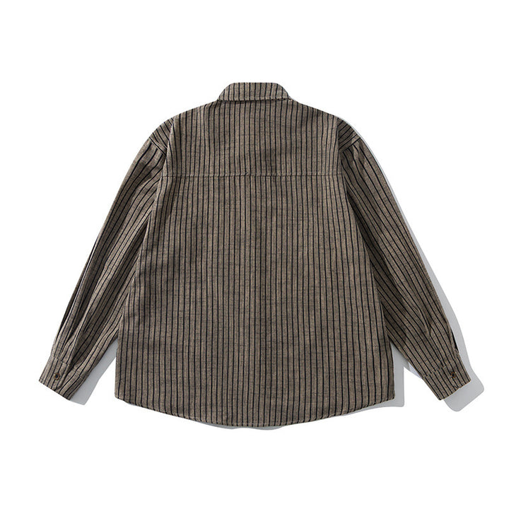 Men's Oversize Long Sleeve Shirt made of Flannel with Fine Stripes and Chest Pocket Amarae