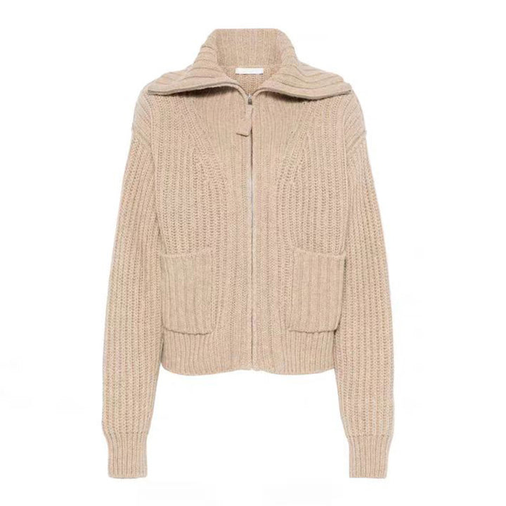 Pull en tricot épais pour femme avec col haut et poches pratiques Chic & Stil