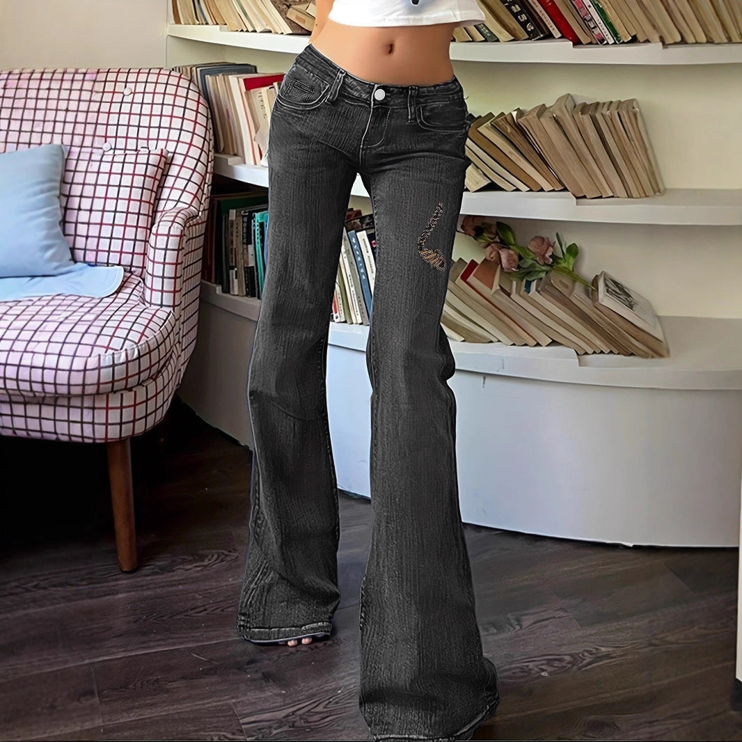 Women's High-Waisted Flared Jeans with Bell Bottoms, Subtle Embroidery & Extended Hem Amarae