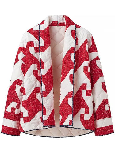 Ladies quilted coat with modern graphic design and spacious pockets Amarae