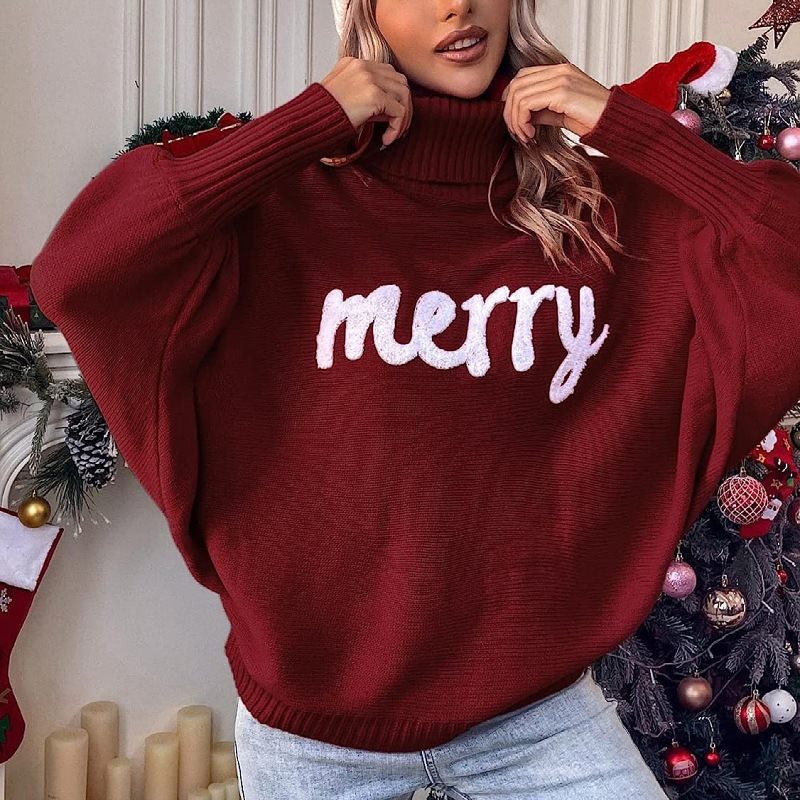 Oversized turtleneck sweater for women with festive inscription Lune London