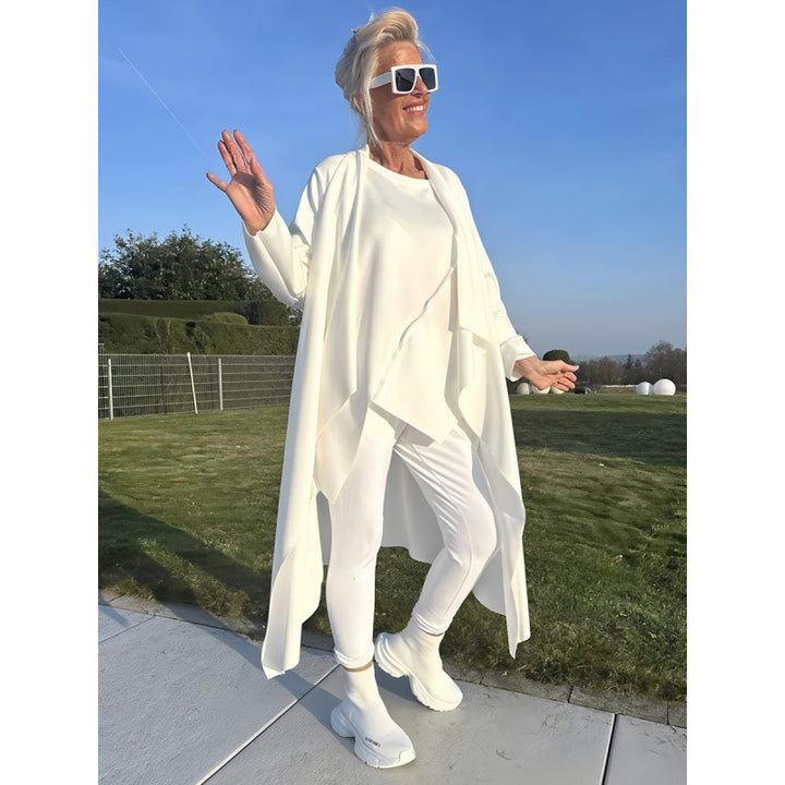 Women's Long Flowing Long Cardigan with Waterfall Hem and Pockets Amarae