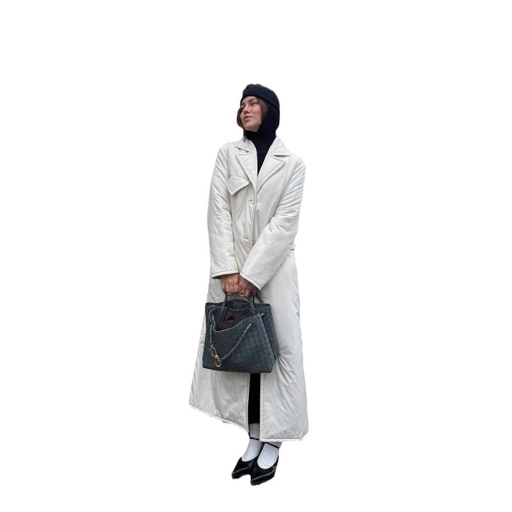 Ladies Long Down Jacket with Elegant Chic Lapels