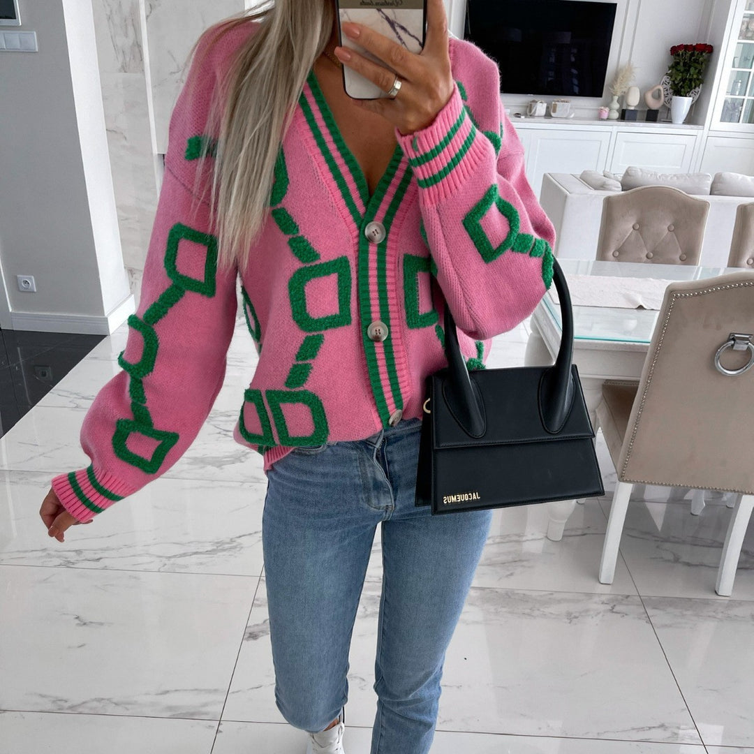 Lady cardigan with graphic pattern and V-neck Lune London