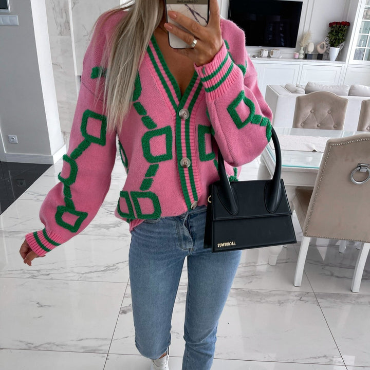 Lady cardigan with graphic pattern and V-neck Lune London