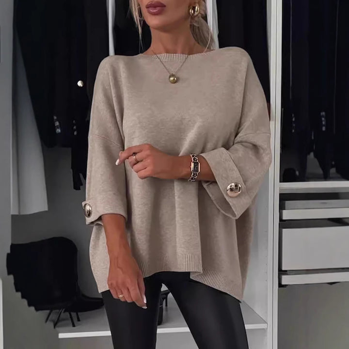 Ladies elegant and comfortable oversized sweater with decorative button details Lune London