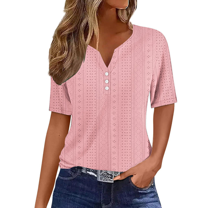 Short sleeve blouse for women with V-neck and button details Lune London