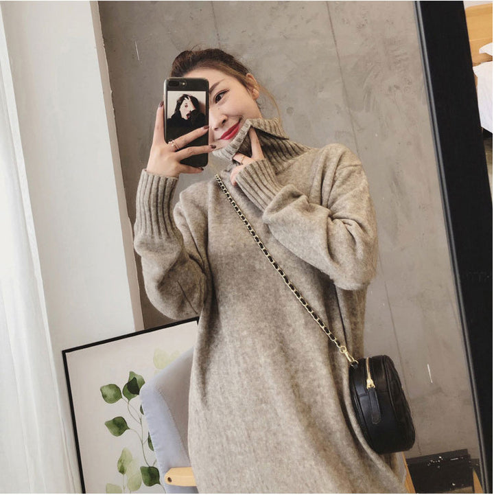 Robe en tricot pour femmes avec col montant et détails côtelés Chic & Stil