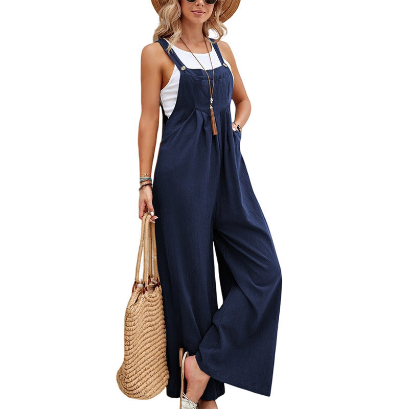 Ladies Casual Jumpsuit with Wide Leg and Adjustable Straps Lune London