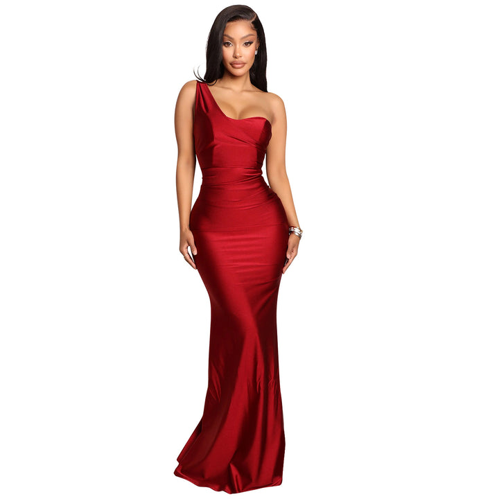One-shoulder satin evening dresses Lune London