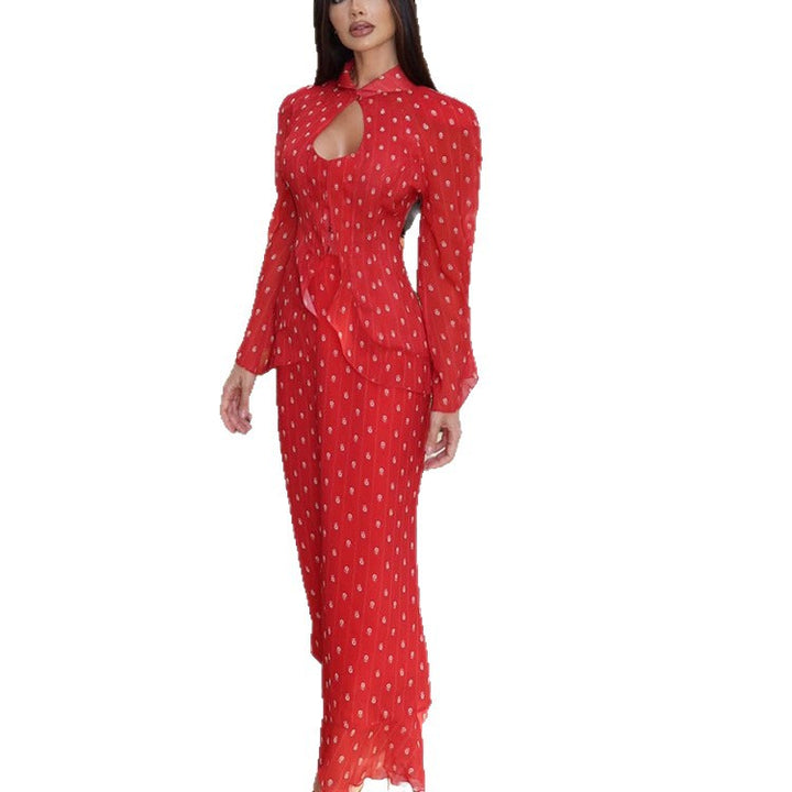 Women's Tailored Midi Dress with Keyhole Neckline, Peplum and Long Puff Sleeves Amarae