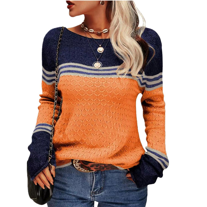 Pull tricoté décontracté pour femmes avec des blocs de couleur contrastants et une texture unique Chic & Stil