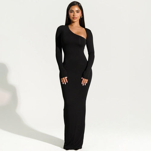 Elegant wrap maxi dress for women with asymmetric neckline Amarae