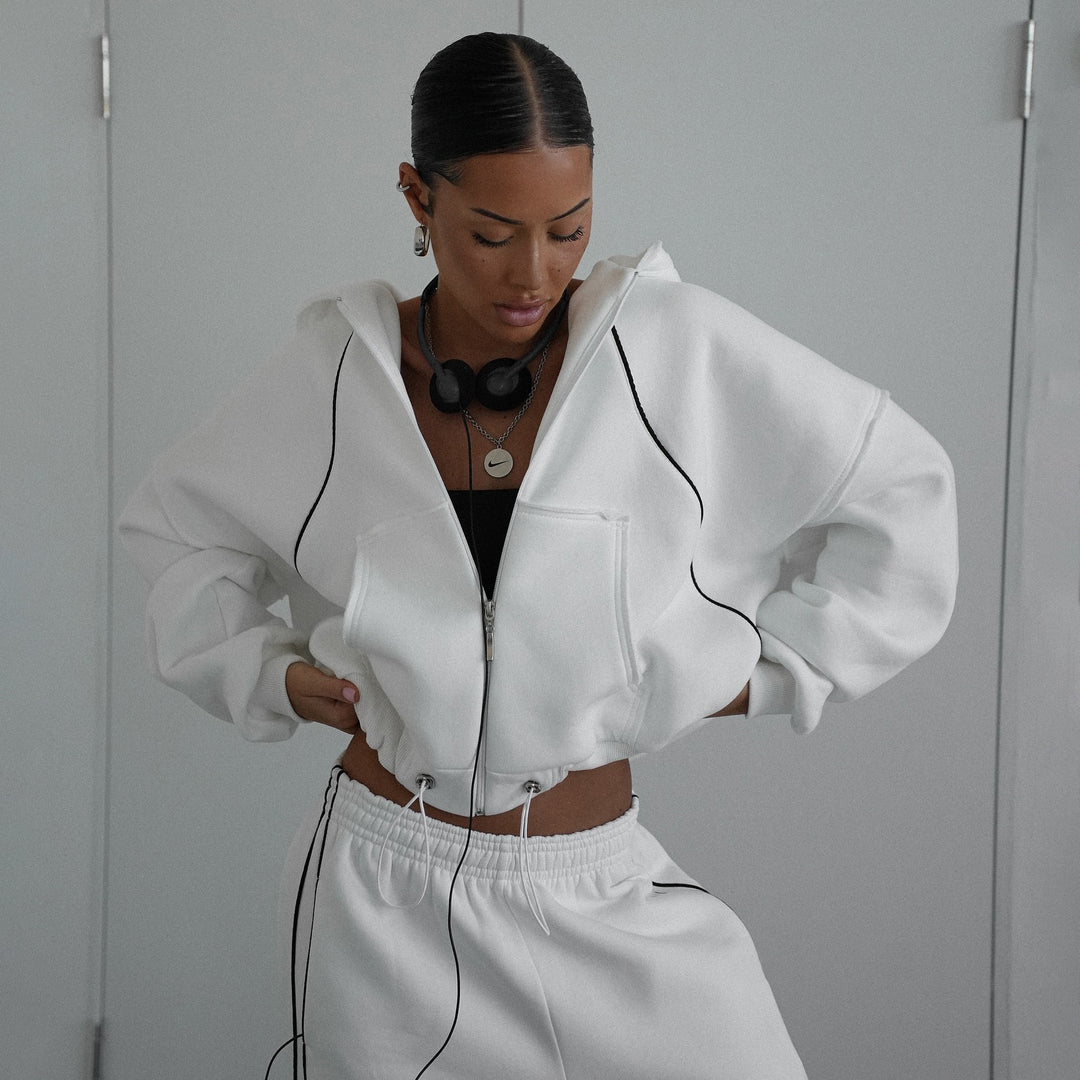 Hooded jacket for women with modern contrasting seams and a kangaroo pocket Lune London