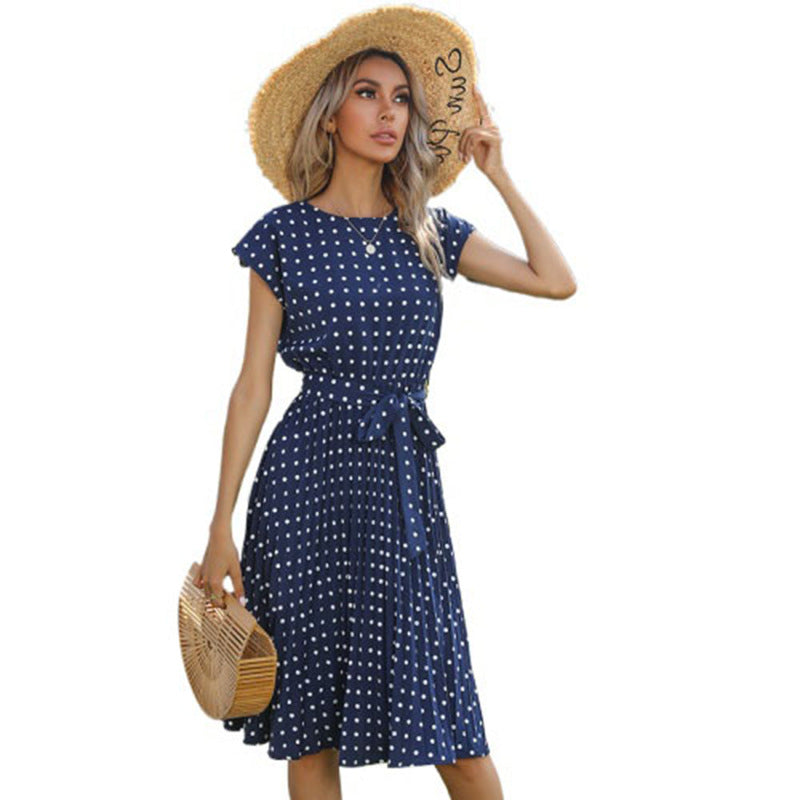 Lune London Women's A-line Polka Dot Dress with Waist Cord