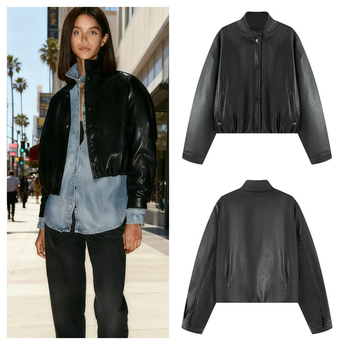 Veste en faux cuir élégante pour femmes avec col montant Chic & Stil