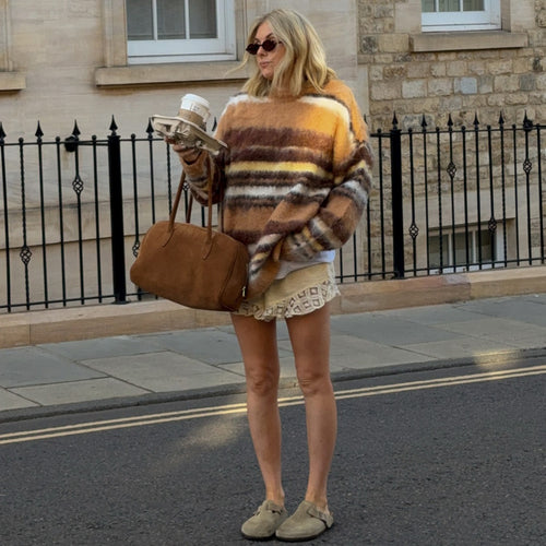 Oversized knitted sweater for women with modern striped patterns and a casual fit Amarae