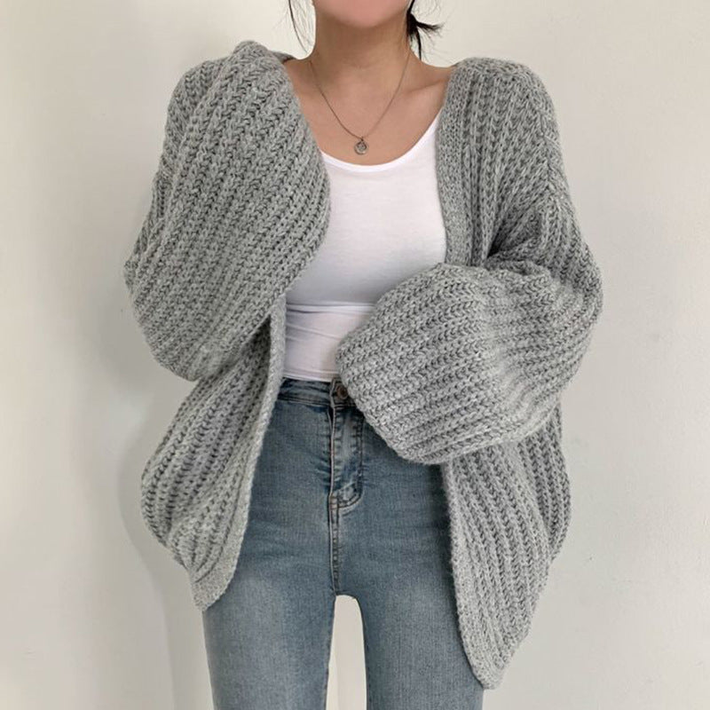 Ladies chunky knit cardigan with relaxed fit and voluminous sleeves Lune London