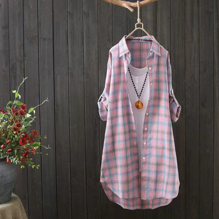 Lightweight checkered button blouse Lune London for women