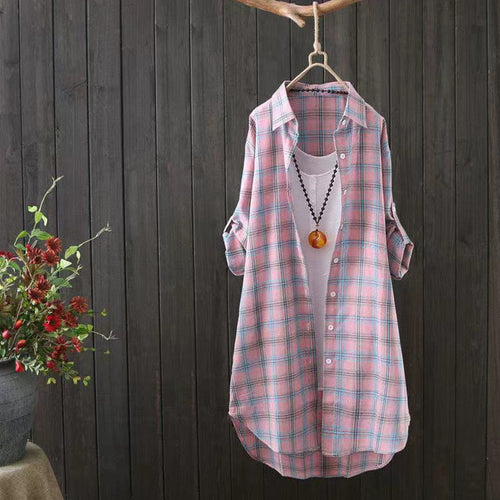 Lightweight checkered button blouse Amarae for women