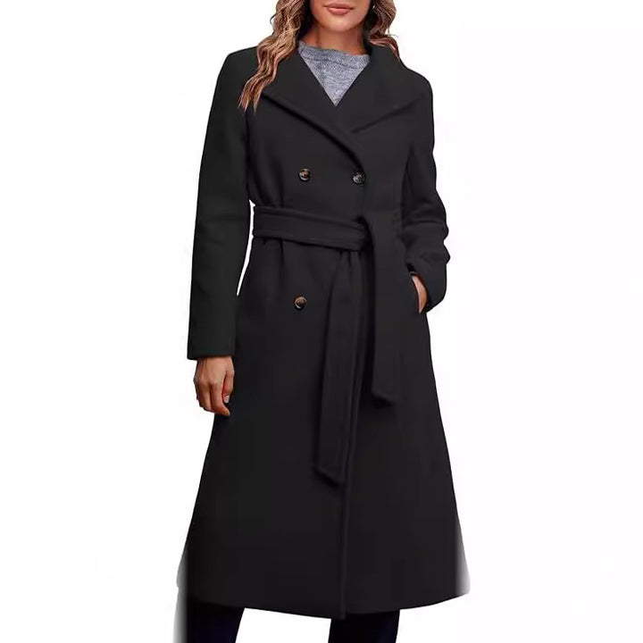 Ladies Elegant Double-Breasted Coat with Belt Detail Lune London