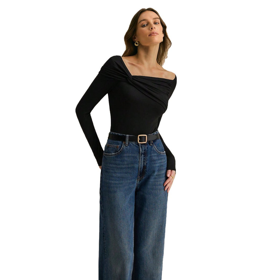 Chemise à manches longues pour femme avec design drapé asymétrique Chic & Stil