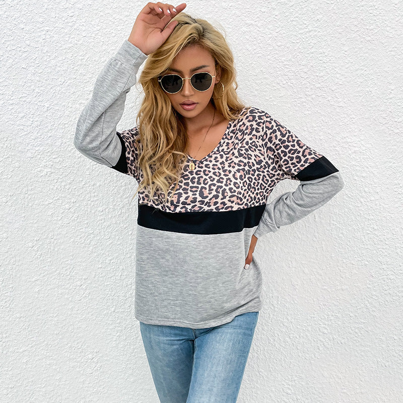 Lune London Women's Sporty Sweatshirt with Leopard Pattern and Contrasting Sleeves