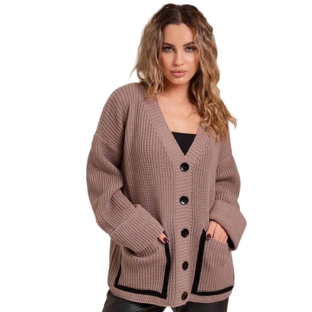 Comfortable knit cardigan for women with large pockets and decorative button details Lune London
