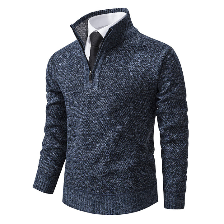 Elegant knitted sweater for men with half-zip and textured surface Lune London
