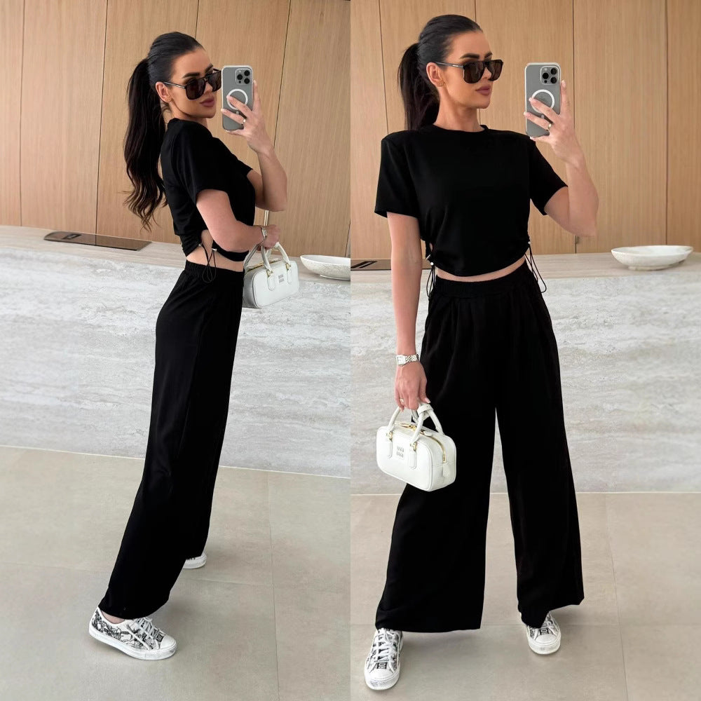 Lune London casual cropped top set for women and wide pants