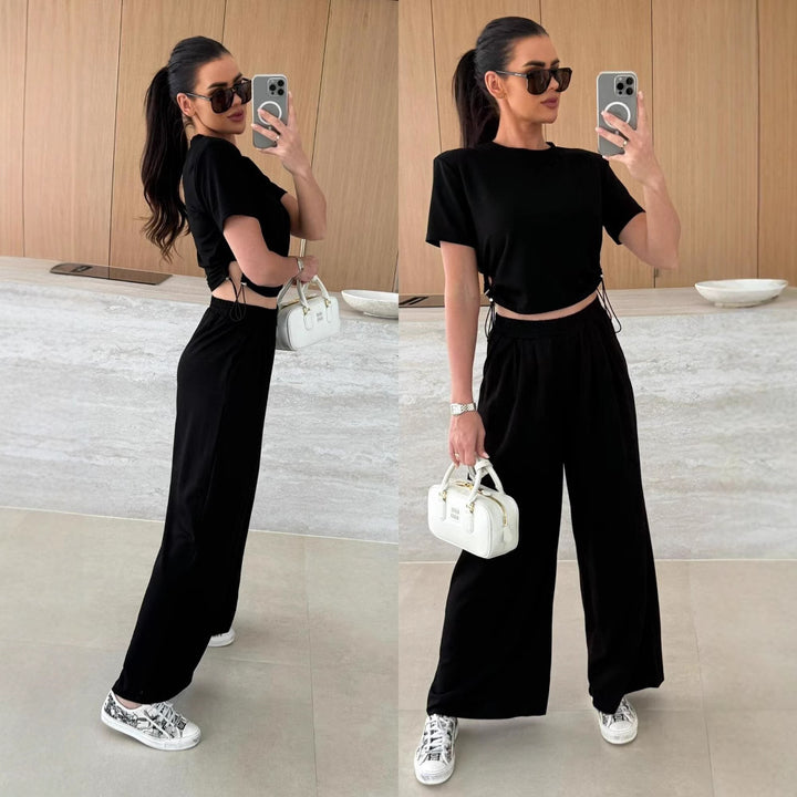 Lune London casual cropped top set for women and wide pants